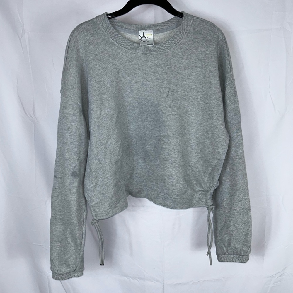 Aerie Sweater Offline Cinched Waist Long Sleeve Cropped Fleece Terry Workout Top